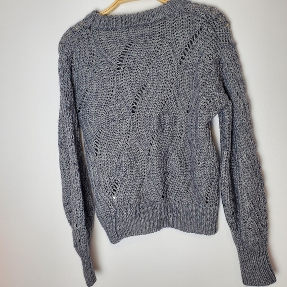 ASTR the Label Dora Pointelle Heather Grey Crew neck Knit Sweater puff sleeves - Picture 4 of 8